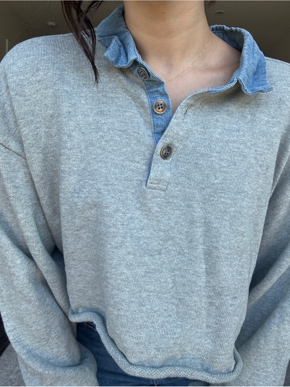 Papermoon Light Gray Pullover with Blue Contrast Collar